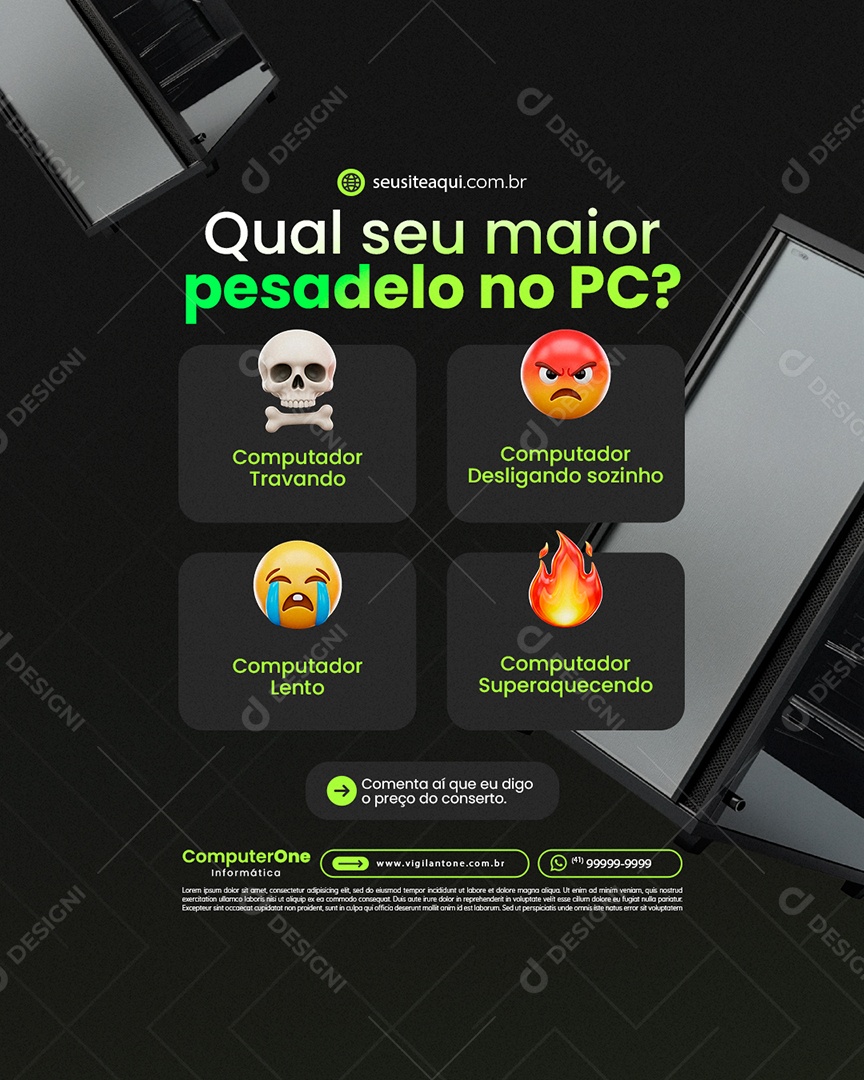 Informatica Qual Seu Maior Pesadelo no PC Social Media PSD Editável