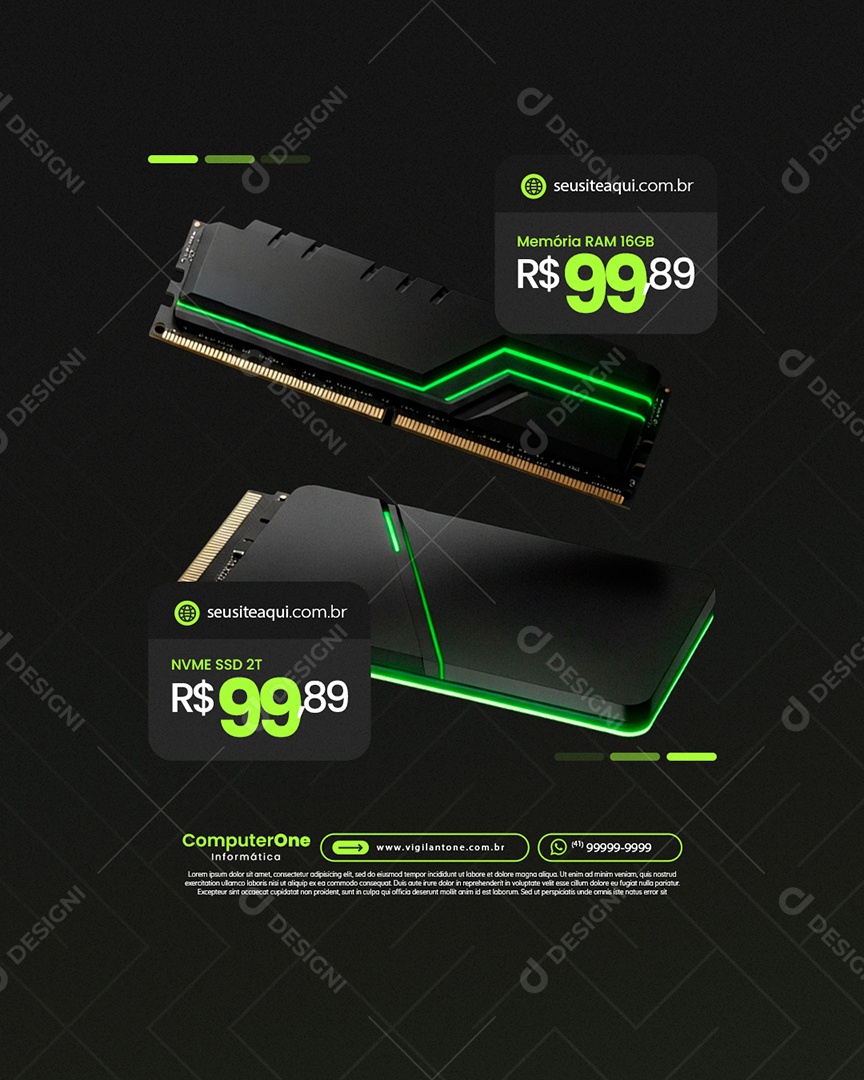 Informatica Memória Ram e NVME SSD Social Media PSD Editável
