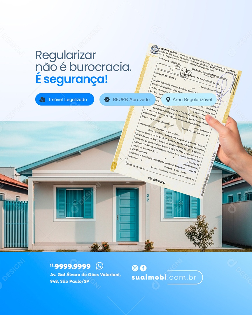 Imobiliária Regularizar Não é Burocracia Social Media PSD Editável