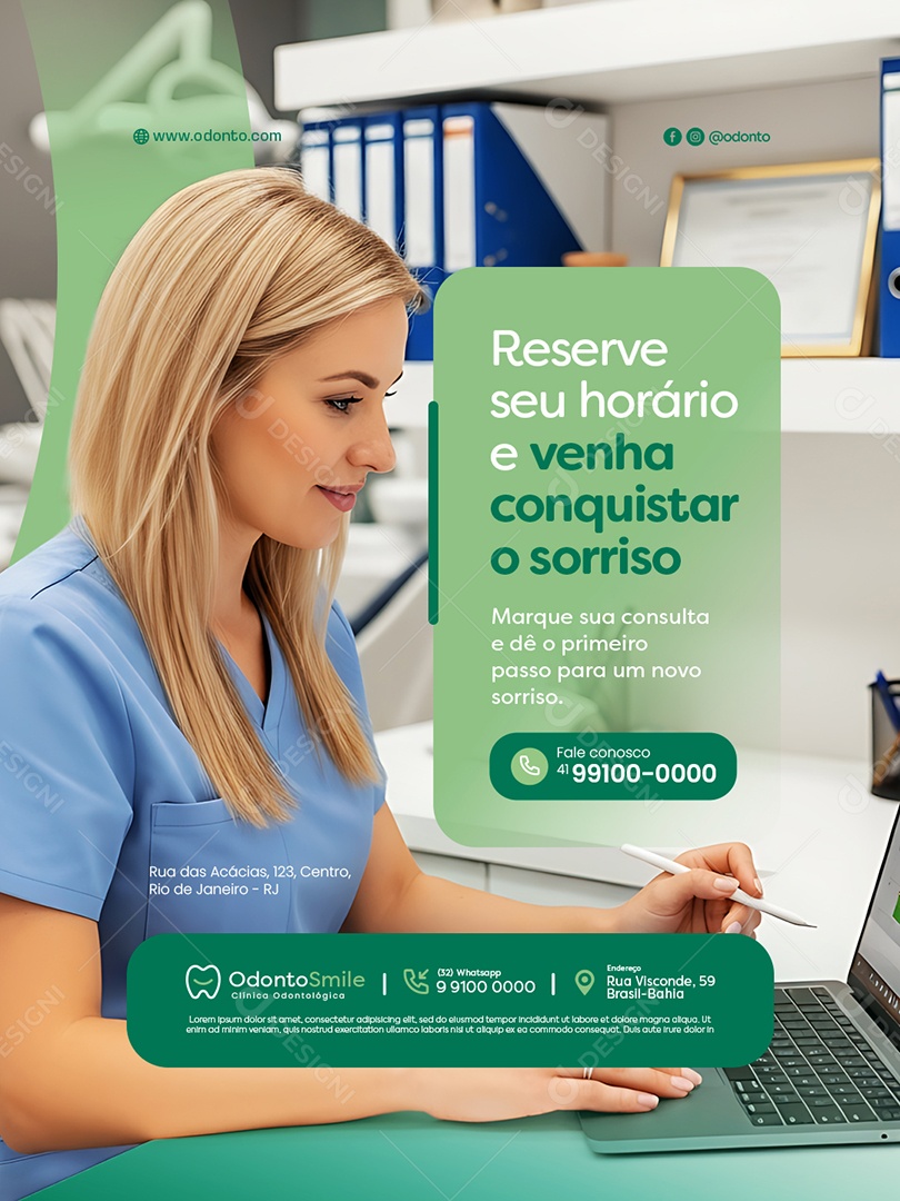 Dentista Reserve Seu Horário e Venha Conquistar o Sorriso Social Media PSD Editável