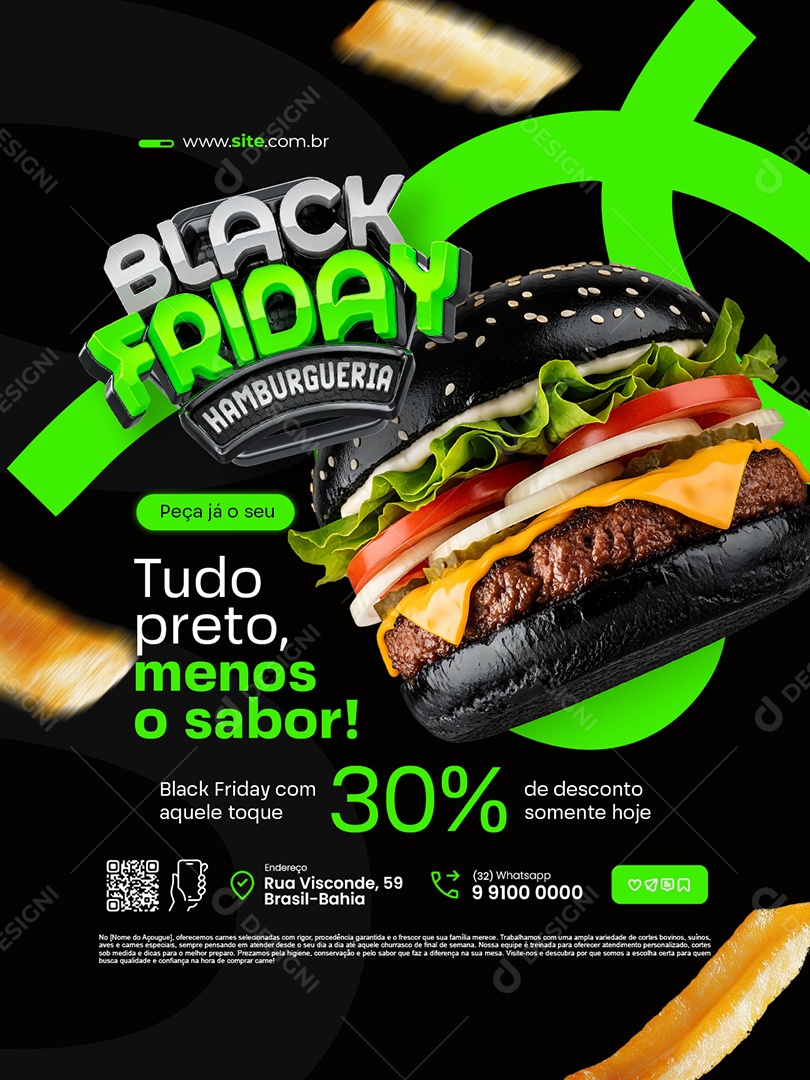 Black Friday Hamburgueria Peça Já o Seu Tudo Preto Menos o Sabor Social Media PSD Editável