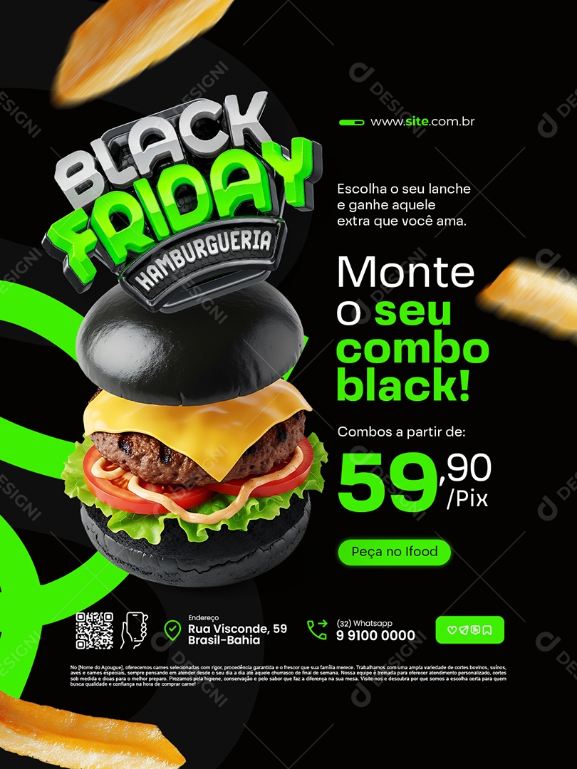 Black Friday Hamburgueria Monte o Seu Combo Black Social Media PSD Editável