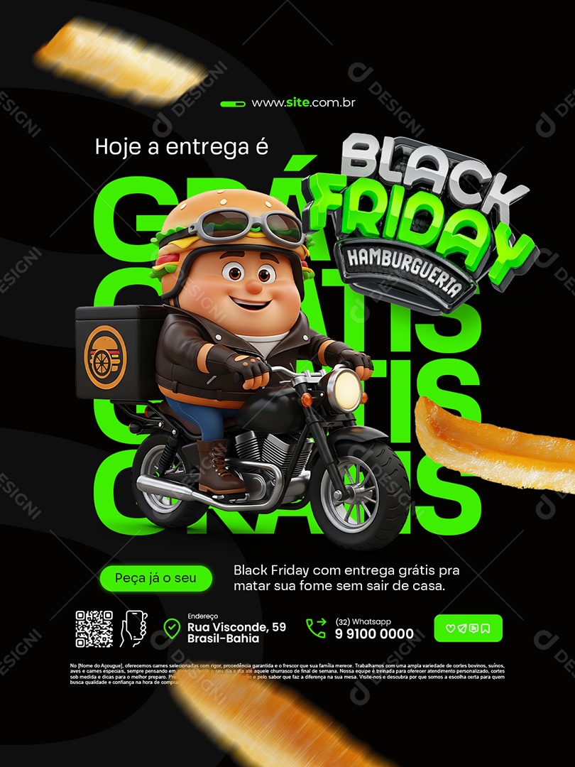 Black Friday Hamburgueria Hoje a Entrega é Grátis Social Media PSD Editável