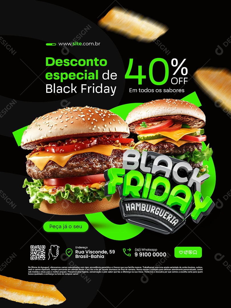 Black Friday Hamburgueria Desconto Especial 40% Off Social Media PSD Editável