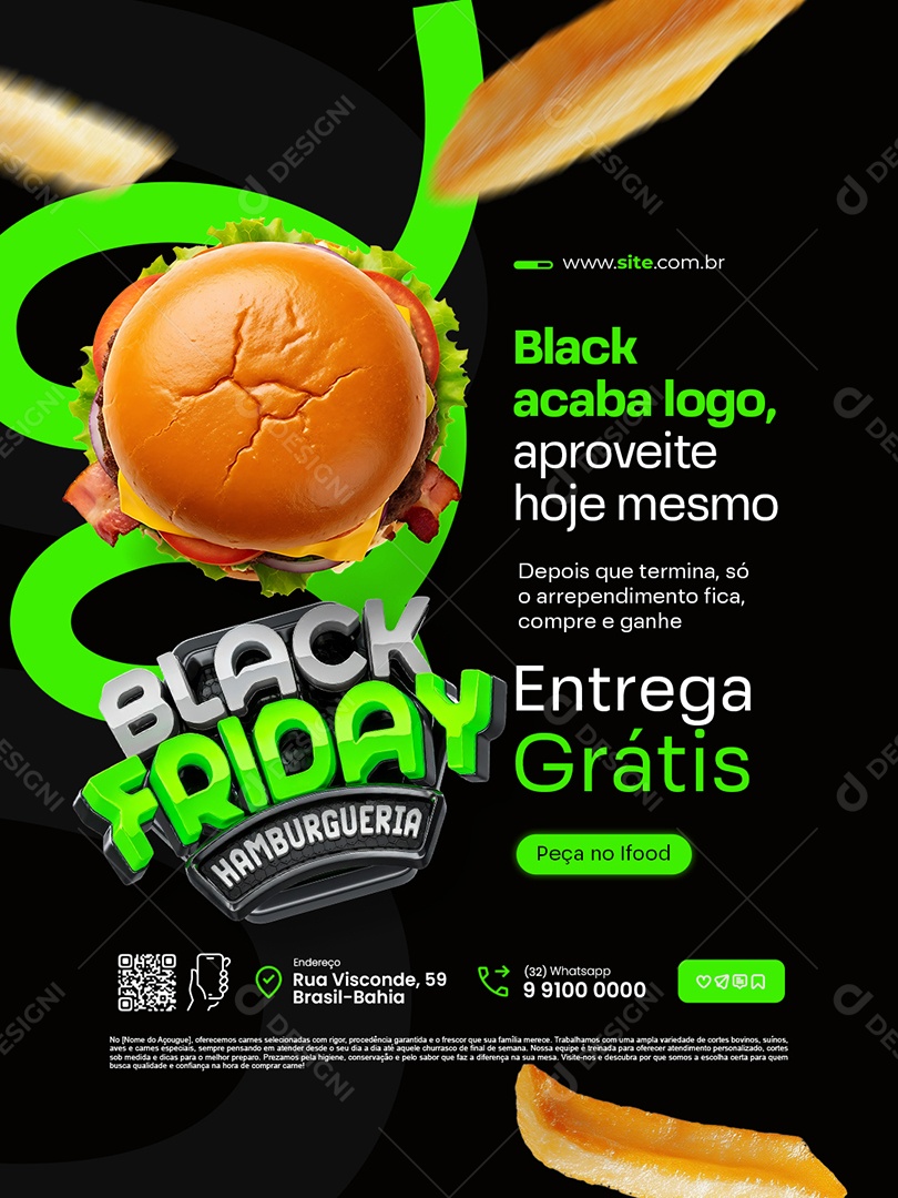 Black Friday Hamburgueria Entrega Grátis Social Media PSD Editável