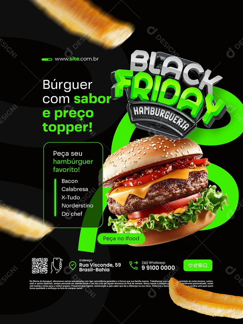 Black Friday Hamburgueria Búrguer com Sabor e Preço Topper Social Media PSD Editável