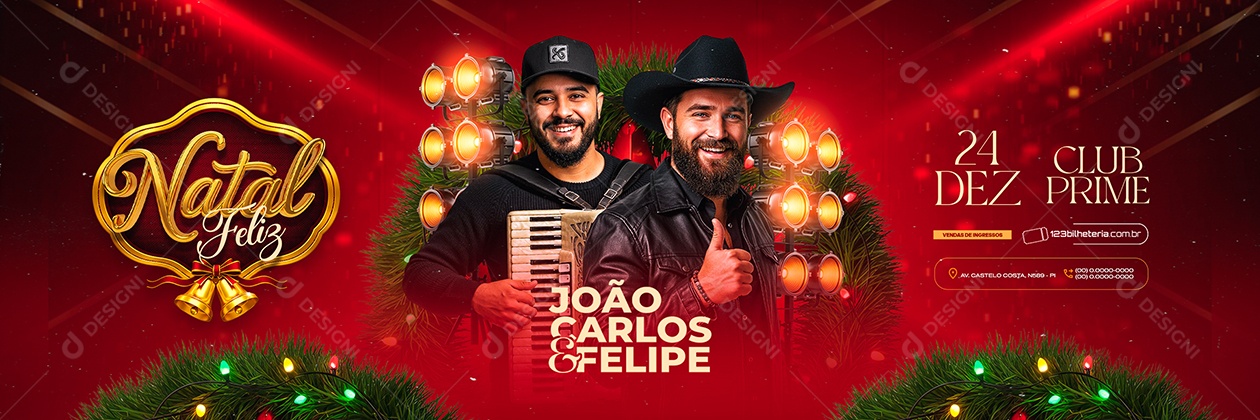 Carrossel Natal Feliz Flyer Próximos  Shows João Carlos e Felipe Social Media PSD Editável