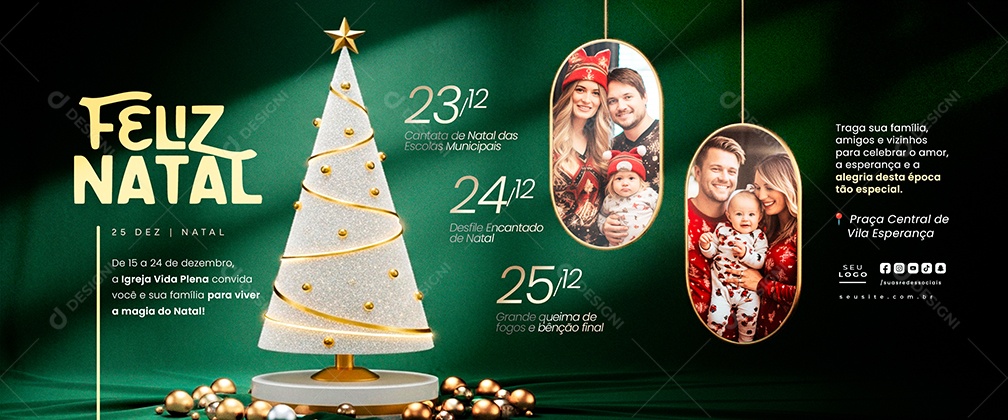 Carrossel Feliz Natal 25 de Dezembro Igreja Social Media PSD Editável