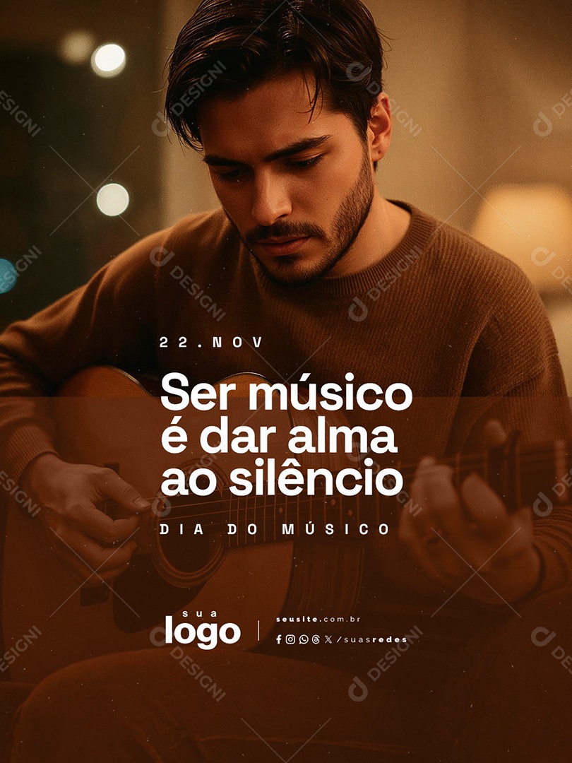 Dia do Músico 22 de Novembro Ser Músico é Dar Alma ao Silêncio Social Media PSD Editável