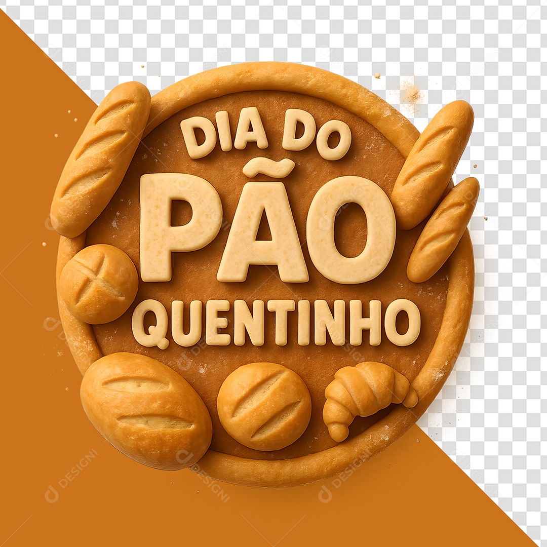 Dia do Pão Quentinho Selo 3D para Composição PSD