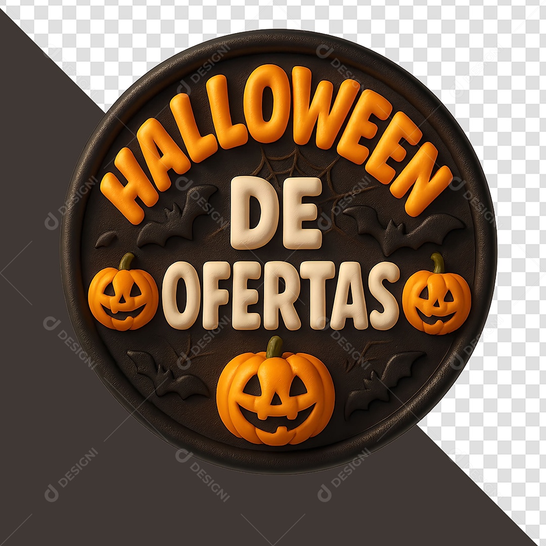 Halloween de Ofertas Selo 3D para Composição PSD