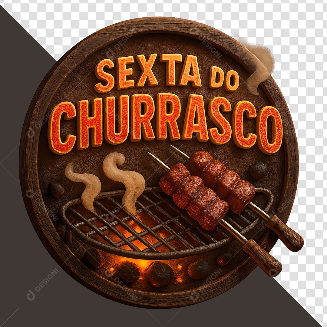Sexta do Churrasco Selo 3D para Composição PSD
