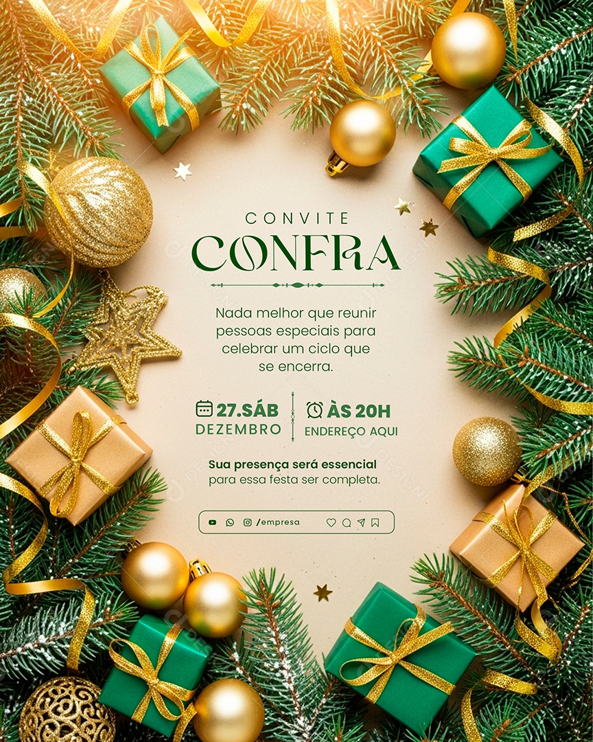 Convite de Confraternização de Fim de Ano Social Media PSD Editável