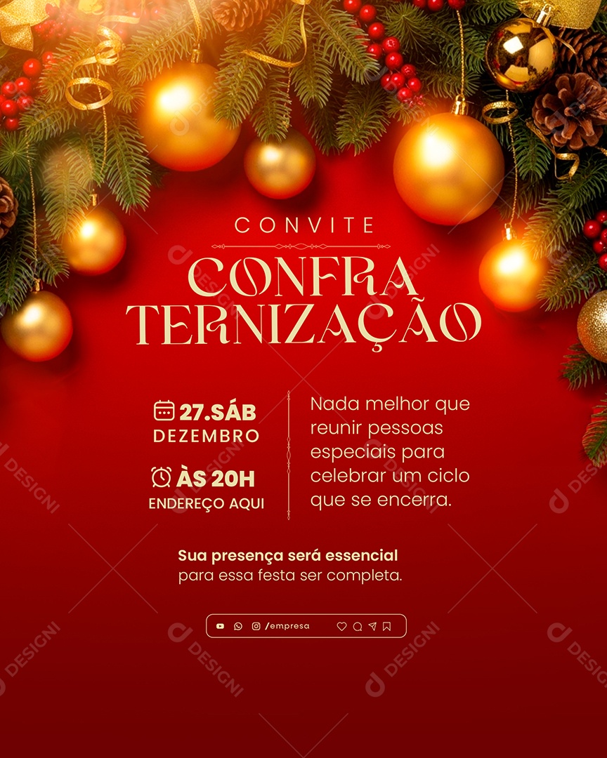 Convite de Confraternização de Fim de Ano Social Media PSD Editável