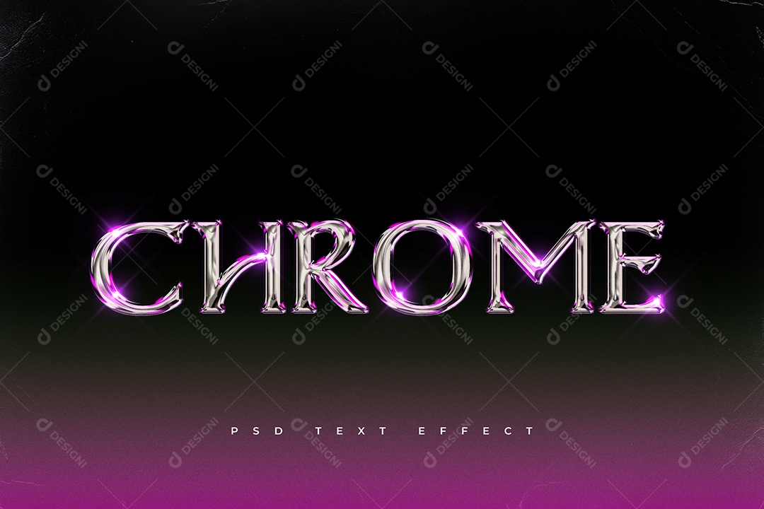 Efeito de Texto 3D Chrome Rosa PSD Editável