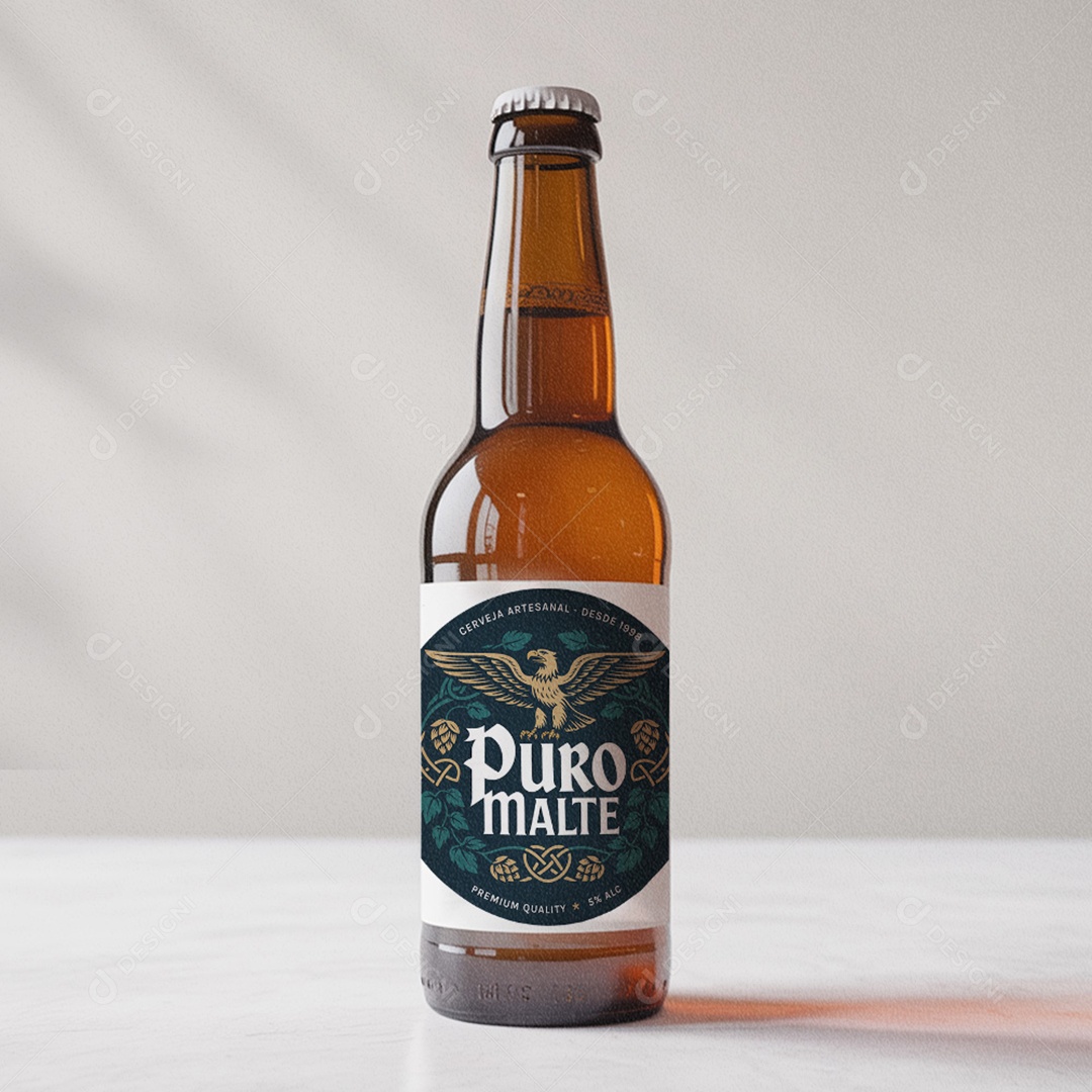 Rótulo de Cerveja Puro Malte AI + EPS Editável