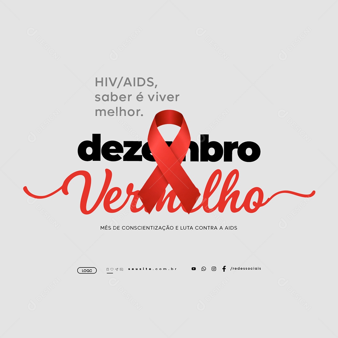 Dezembro Vermelho Mês de Conscientização e Luta Contra a Aids Social Media PSD Editável