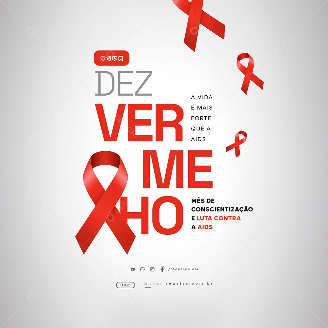 Dezembro Vermelho Mês de Conscientização e Luta Contra a Aids Social Media PSD Editável
