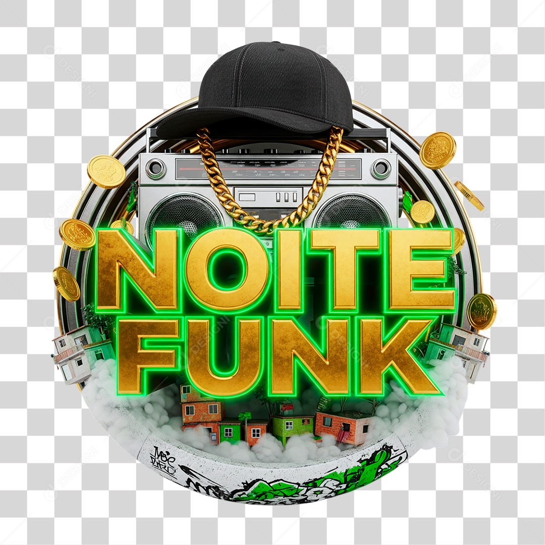 Selo 3D Noite Funk PNG Transparente