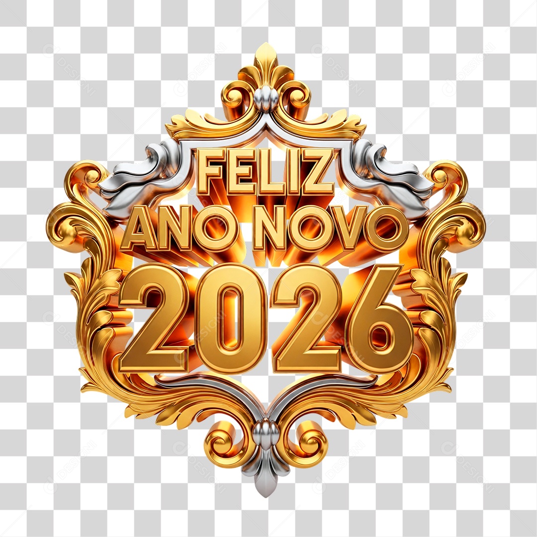 Selo 3D Feliz Ano Novo 2026 PNG Transparente