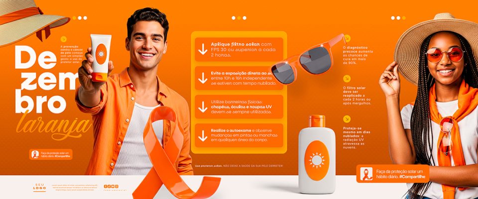 Dezembro Laranja Proteção Solar e Cuidado com a Pele PSD Editável