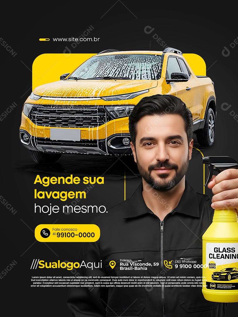 Lavador de Carros Agende Sua Lavagem Hoje Mesmo Social Media PSD Editável