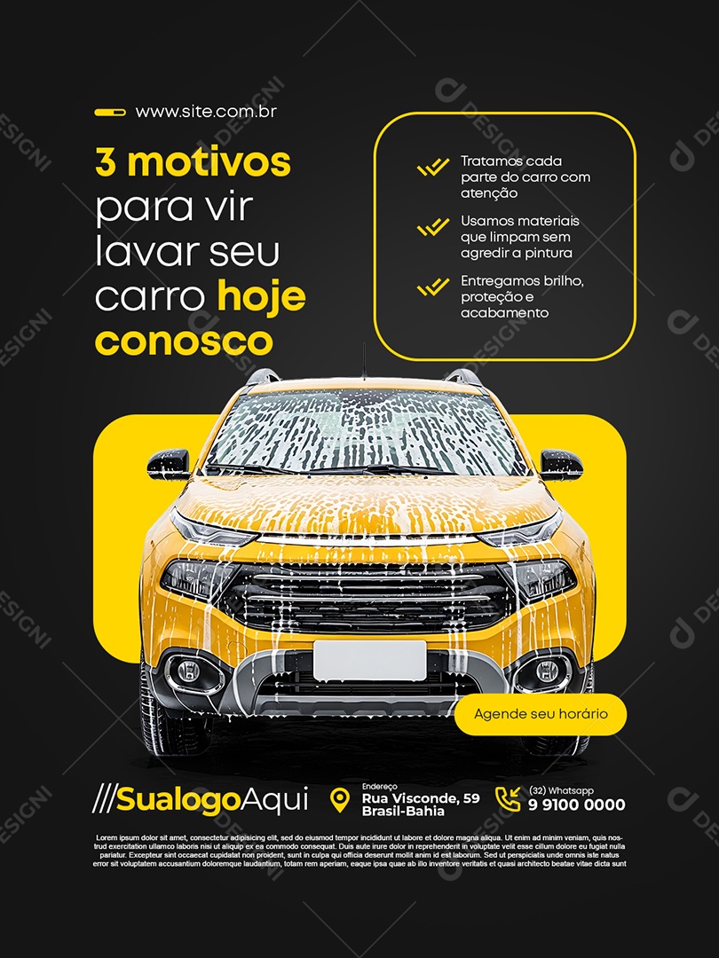 Lavador de Carros Três Motivos para Vir Lavar Seu  Carro Hoje Conosco Social Media PSD Editável