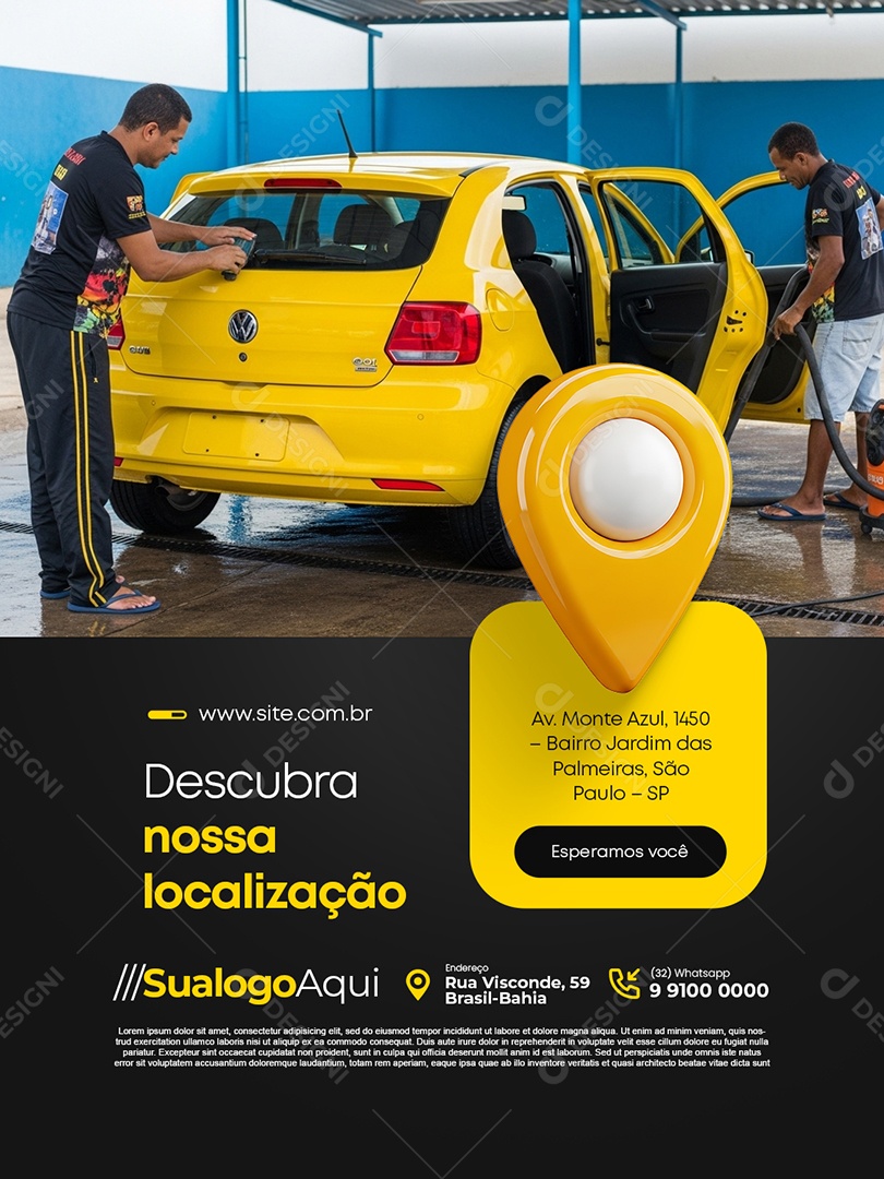 Lavador de Carros Descubra Nossa Localização Social Media PSD Editável