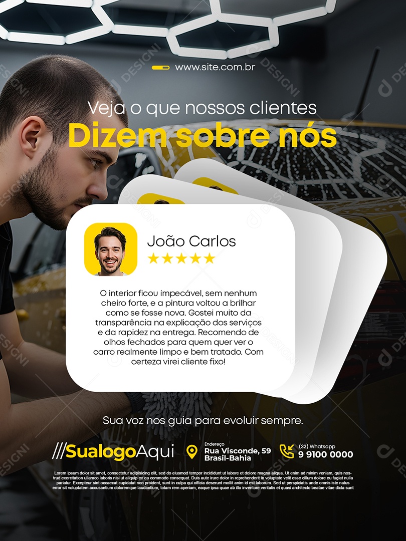 Lavador de Carros Veja O Que Nossos Clientes Dizem Sobre Nós Feedback Social Media PSD Editável