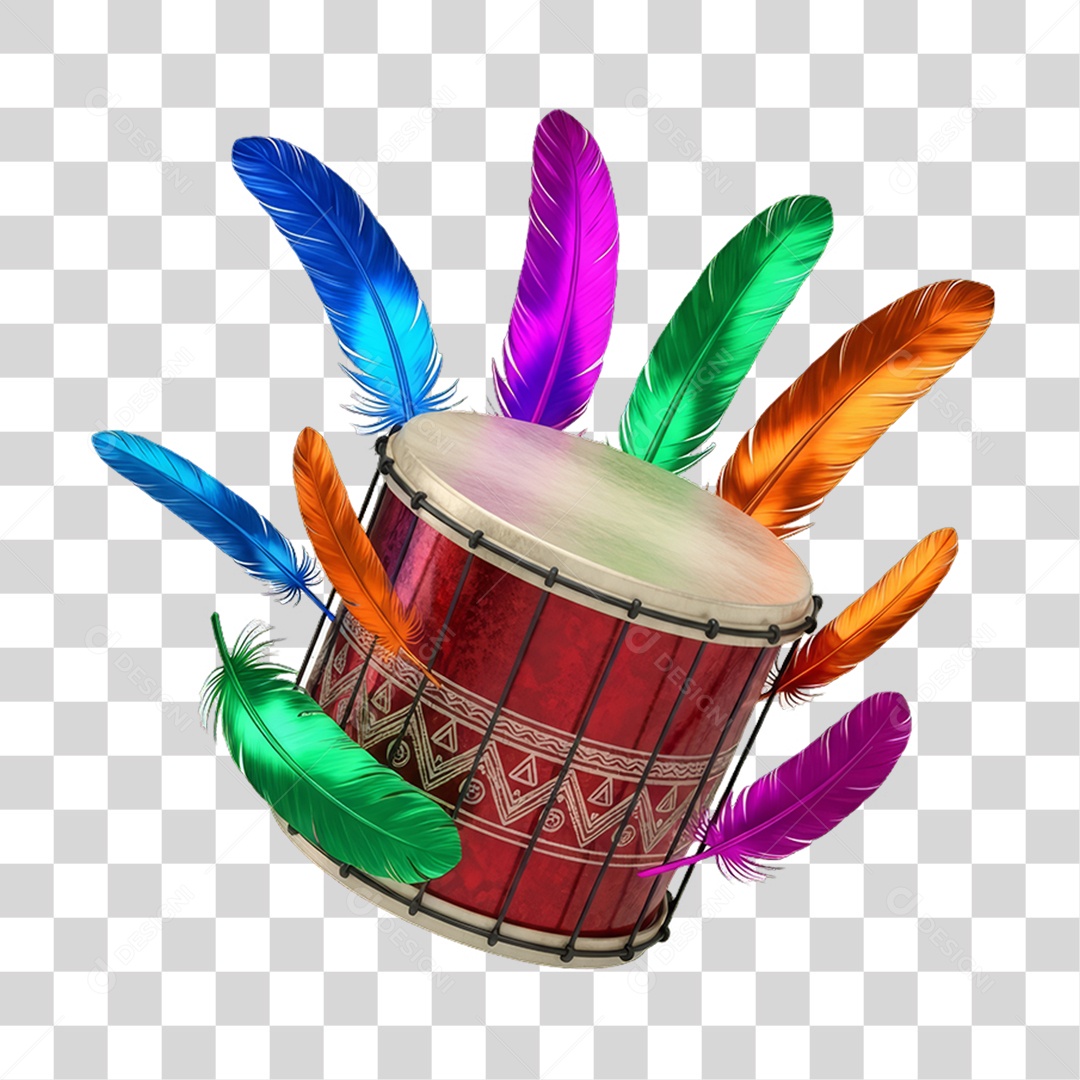 Tambor e Penas Decorações Enfeites para o Carnaval PNG Transparente