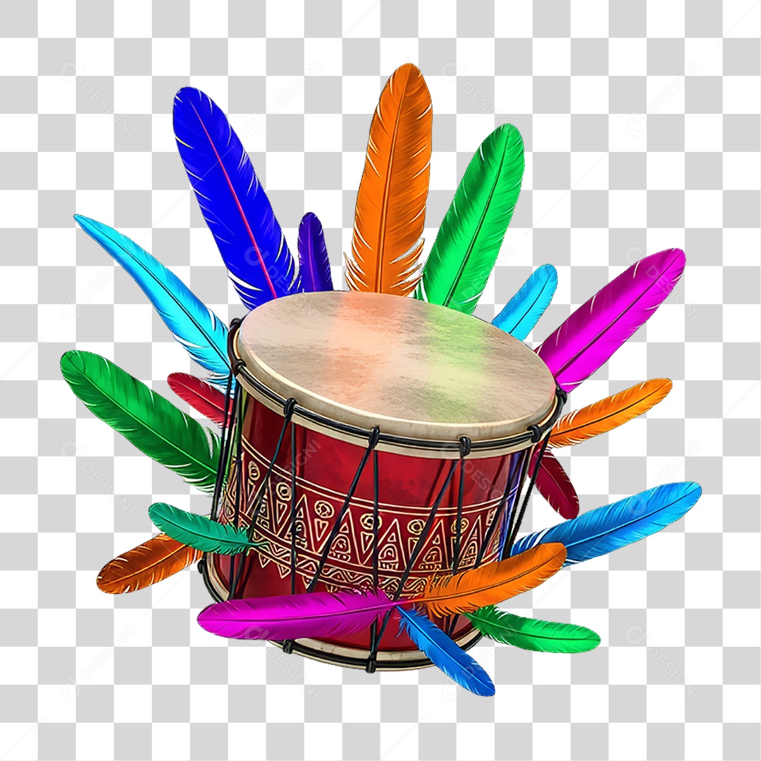 Tambor e Penas Decorações Enfeites para o Carnaval PNG Transparente