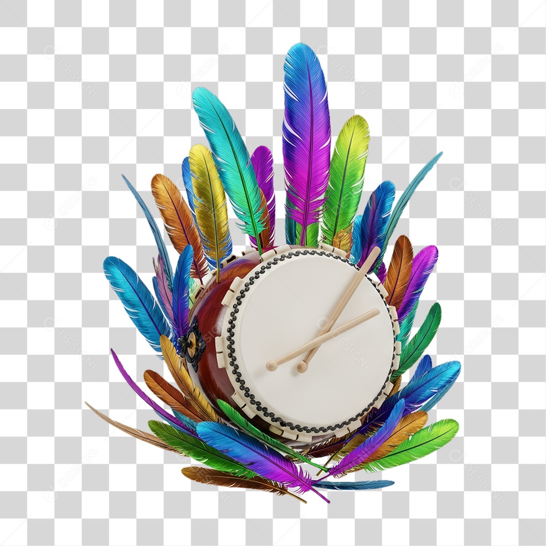 Tambor com Penas Decorações Enfeites para o Carnaval PNG Transparente