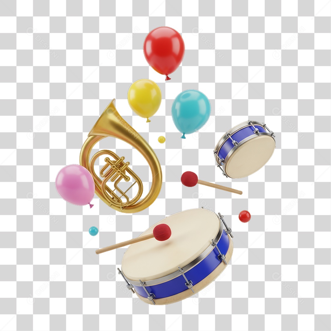 Tambores e Balões Decorações Enfeites para o Carnaval PNG Transparente