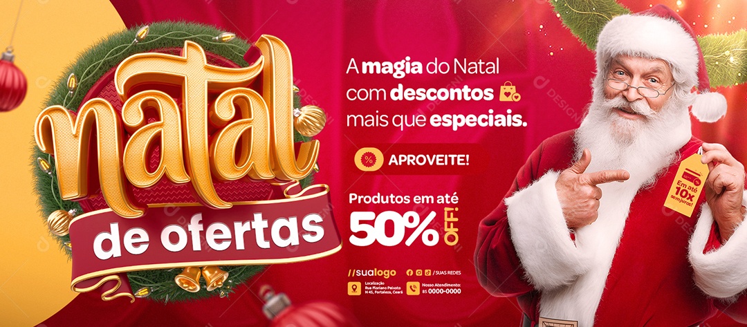 Banner Natalino Supermercado Natal de Ofertas Produtos em Até 50% Off Social Media PSD Editável