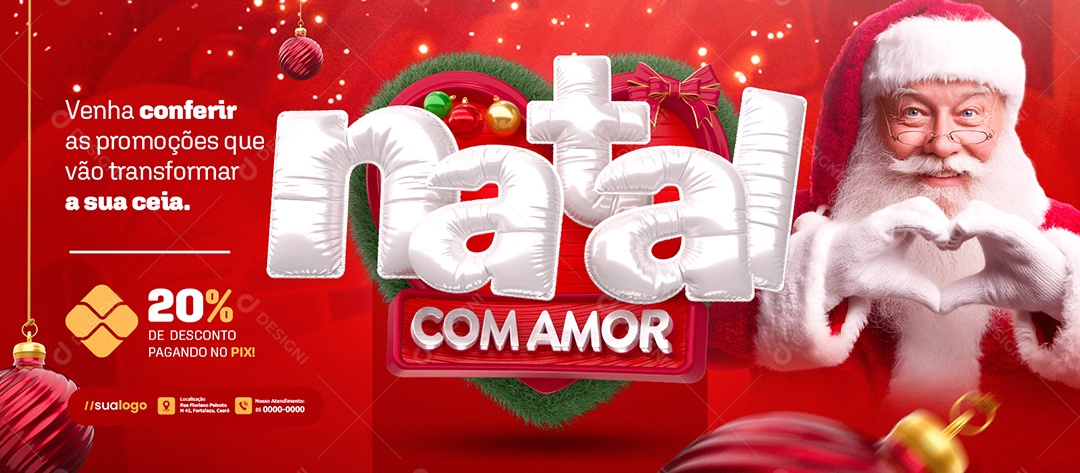 Banner Natalino Supermercado Natal com Amor Social Media PSD Editável