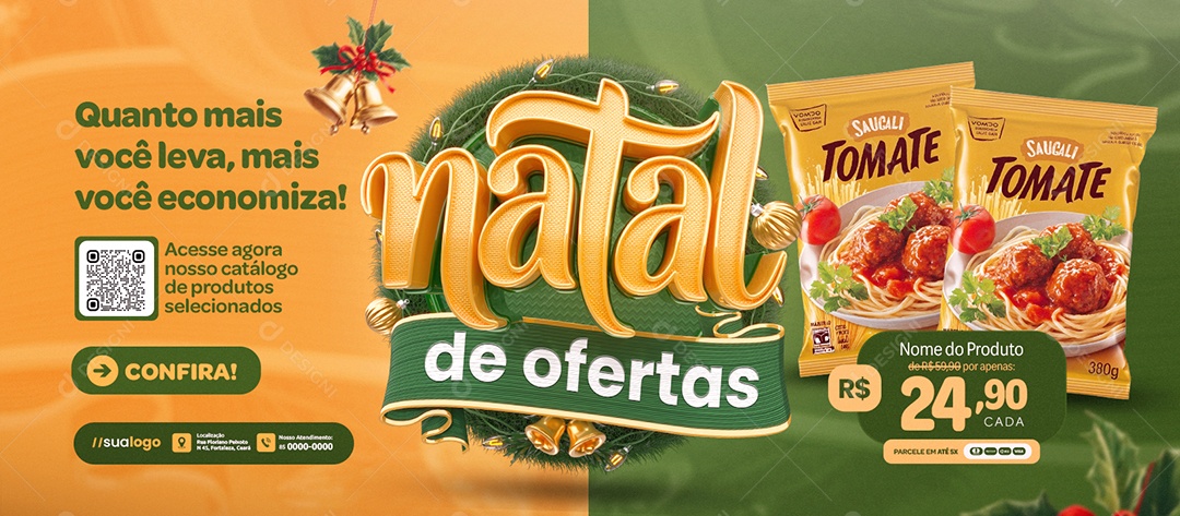Banner Natalino Supermercado Natal de Ofertas Extrato de Tomate Social Media PSD Editável