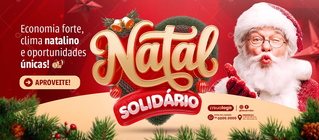 Banner Natalino Supermercado Natal Solidário Economia Forte Social Media PSD Editável