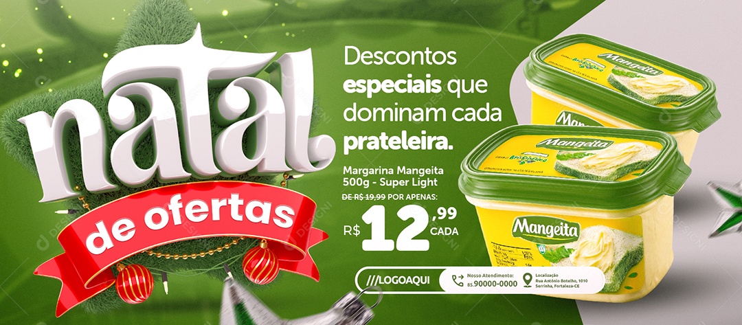 Banner Natalino Supermercado Natal de Ofertas Margarina Descontos Especiais Social Media PSD Editável