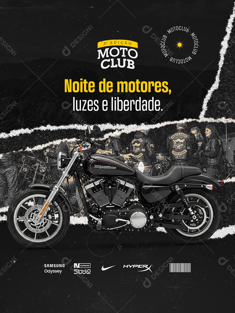 Moto Club Noite de Motores Luzes e Liberdade Social Media PSD Editável
