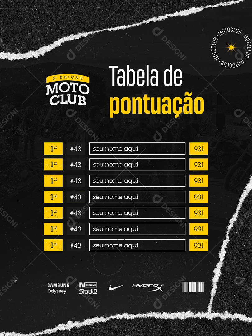 Moto Club Tabela de Pontuação Social Media PSD Editável