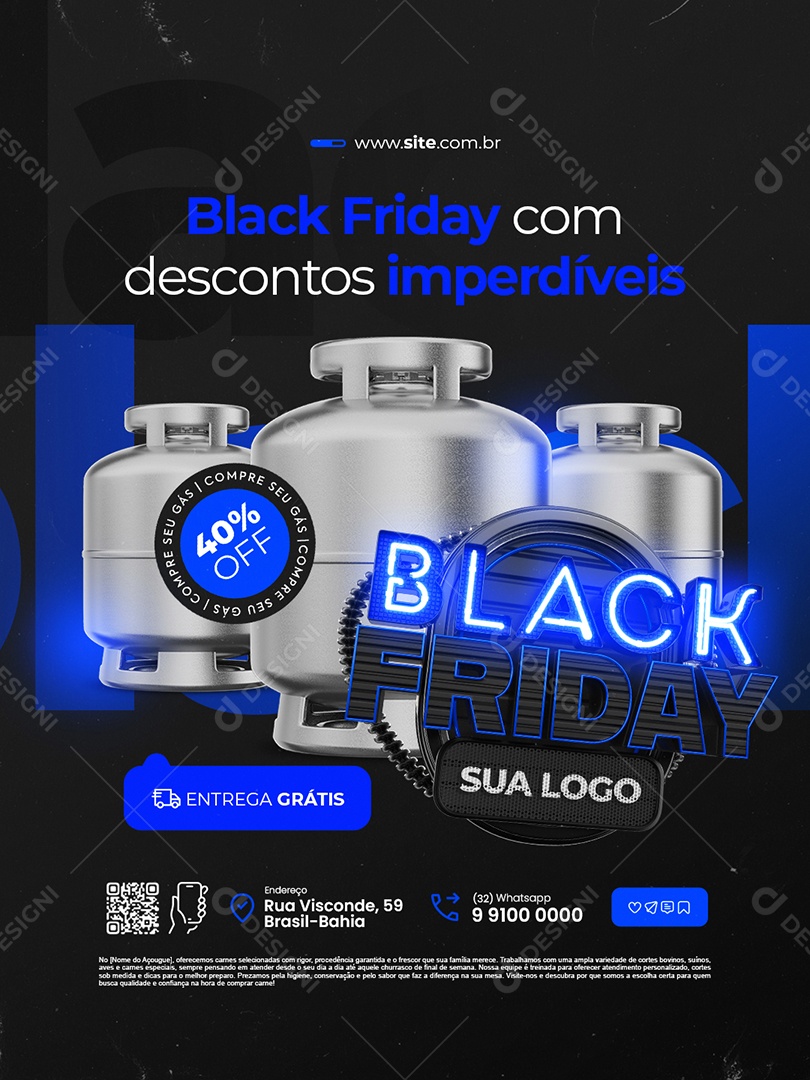 Distribuidor de Gás Black Friday com Descontos Imperdíveis Social Media PSD Editável