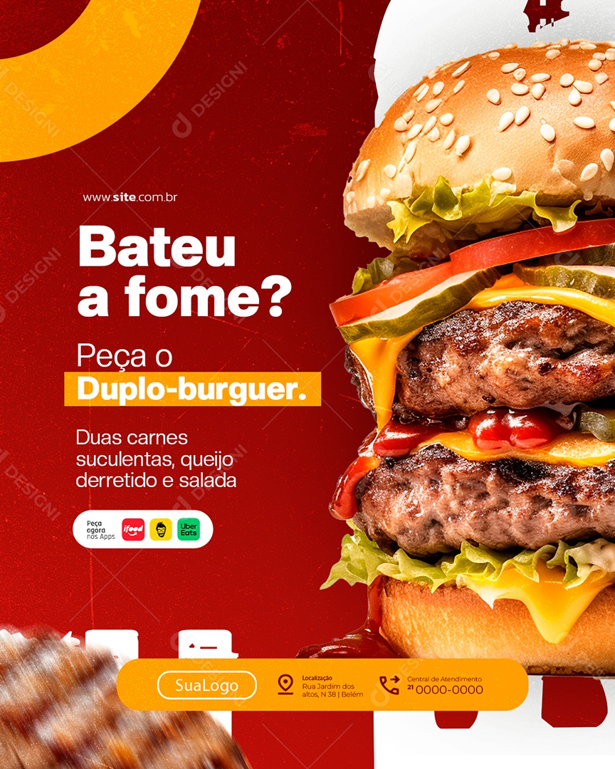 Hamburgueria Bateu a Fome Peça o Duplo Burguer Social Media PSD Editável