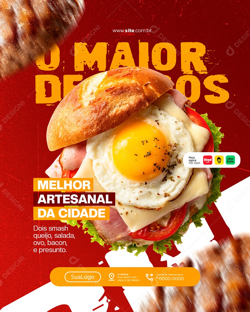 Hamburgueria O Maior de Todos Melhor Artesanal da Cidade Social Media PSD Editável