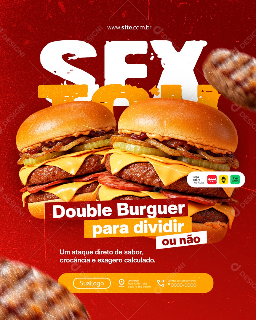 Hamburgueria Sextou Double Burguer para Dividir ou Não Social Media PSD Editável