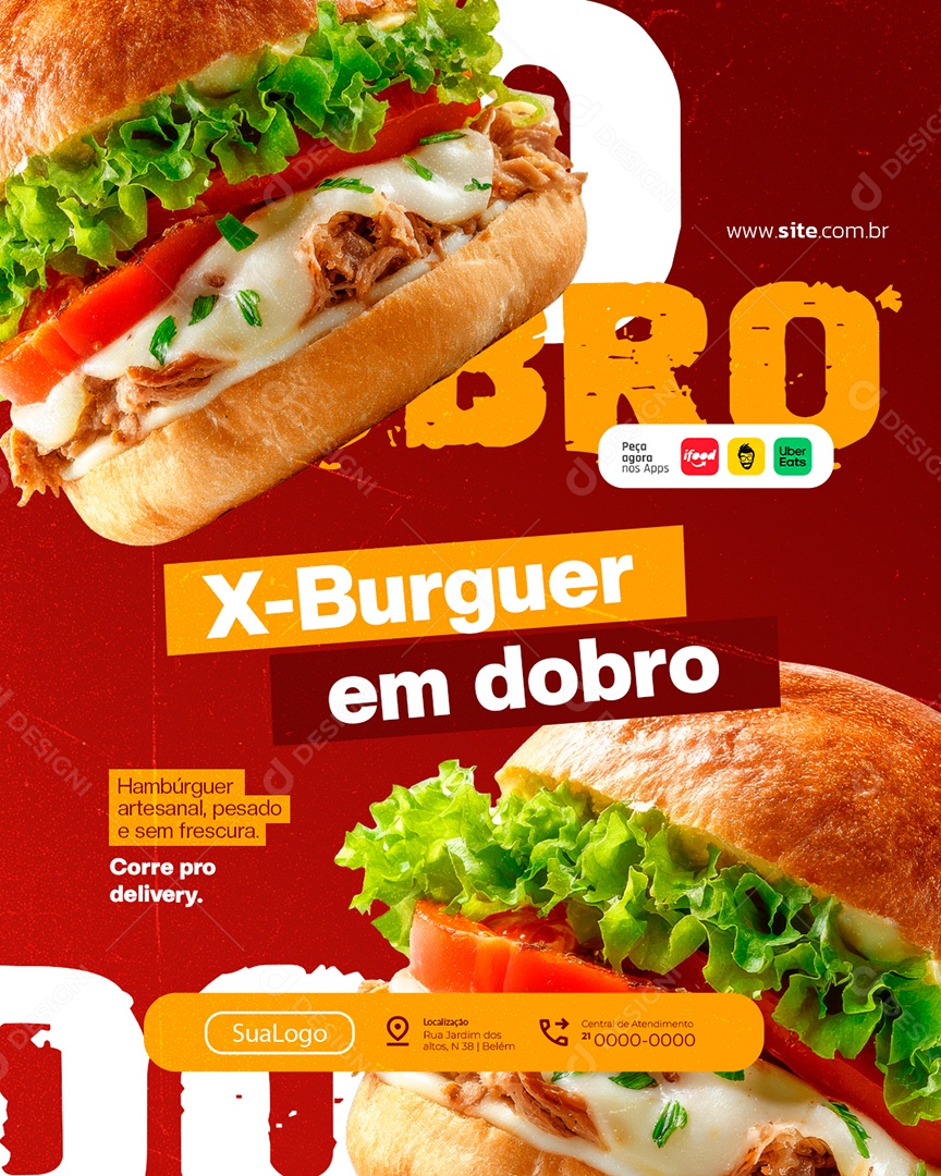 Hamburgueria X-Burguer em Dobro Social Media PSD Editável