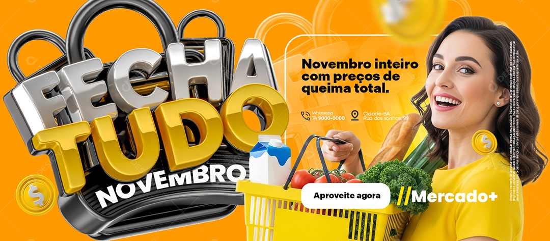 Banner Fecha Tudo Novembro Supermercado Aproveite Agora Social Media PSD Editável