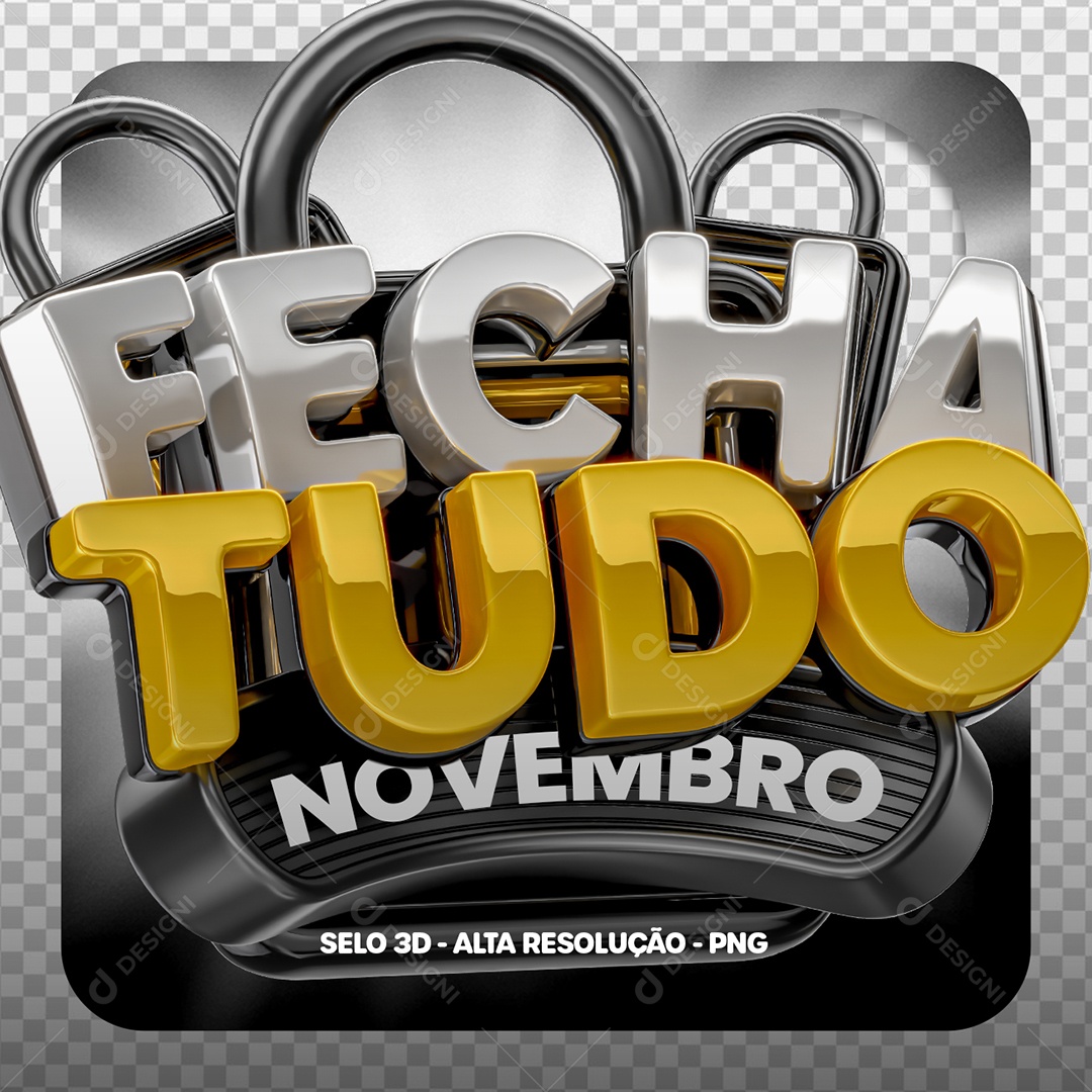 Fecha Tudo Novembro Selo 3D para Composição PSD