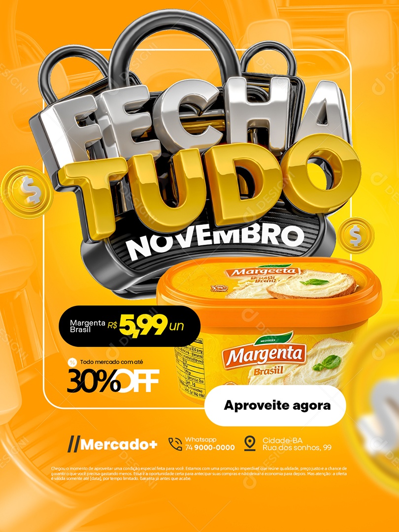 Fecha Tudo Novembro Supermercado Manteiga Aproveite Agora Social Media PSD Editável