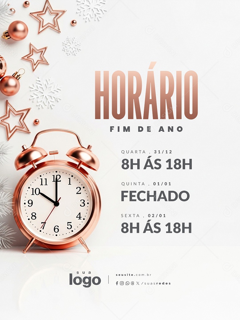 Horário Fim de Ano Quarta Aberto Quinta Fechado Sexta Aberto Social Media PSD Editável