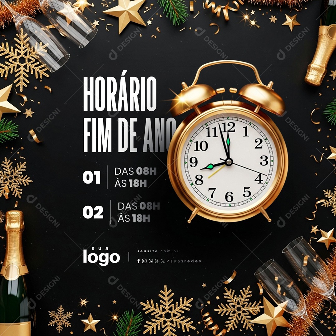 Horário Fim de Ano Horário de Funcionamento Social Media PSD Editável